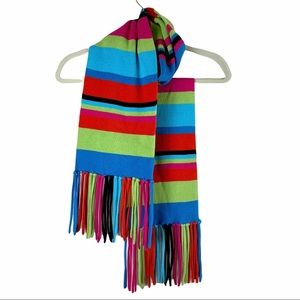 VTG Y2K Striped Scarf with Fringe Rainbow Colorful Extra Long Vintage